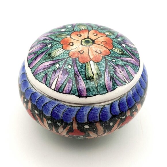 Vtg Sirga Avanos Ceramic Lidded Mini Trinket Box Hand Painted Signed Turkish EUC - Picture 1 of 9